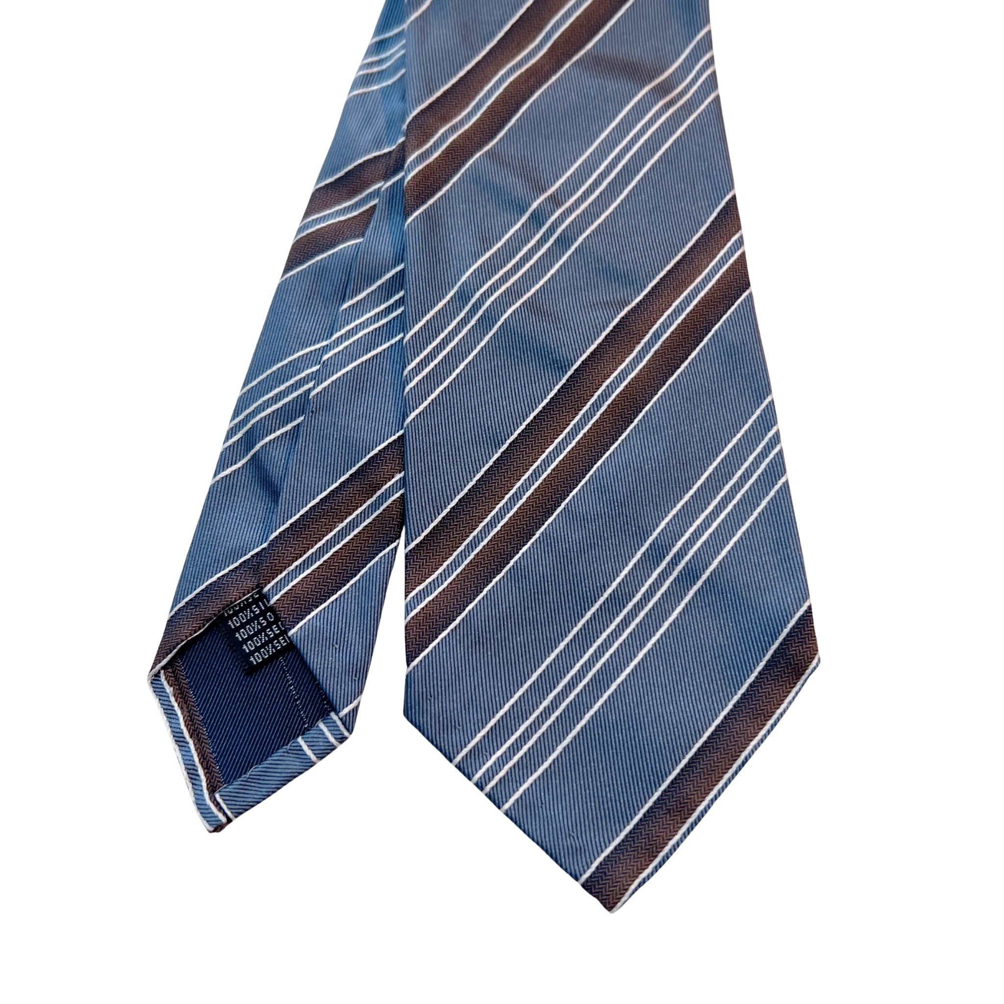 セッテピエゲ ストライプタイ ブルーグレー×ブラウン128