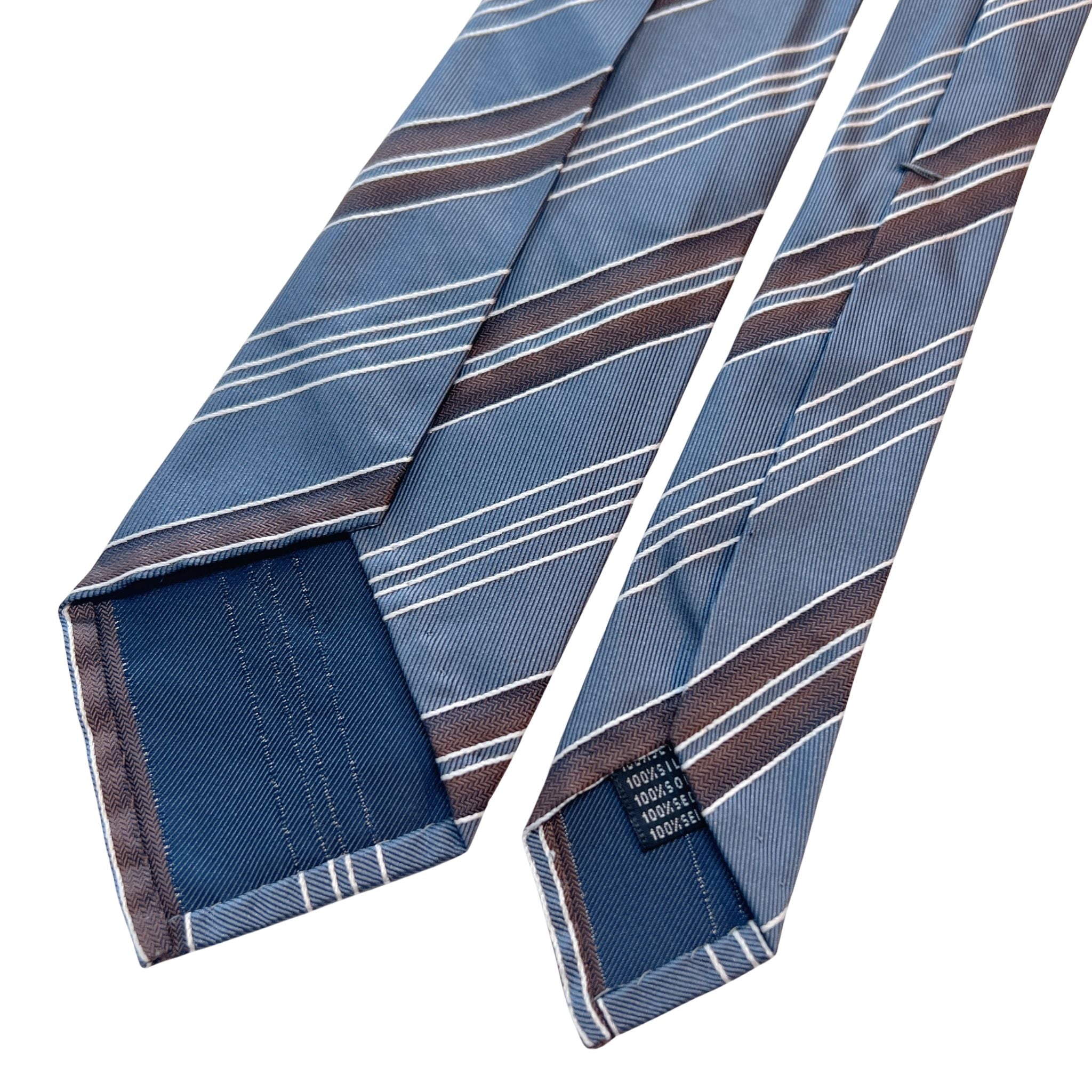 セッテピエゲ  ストライプタイ ブルーグレー×ブラウン128