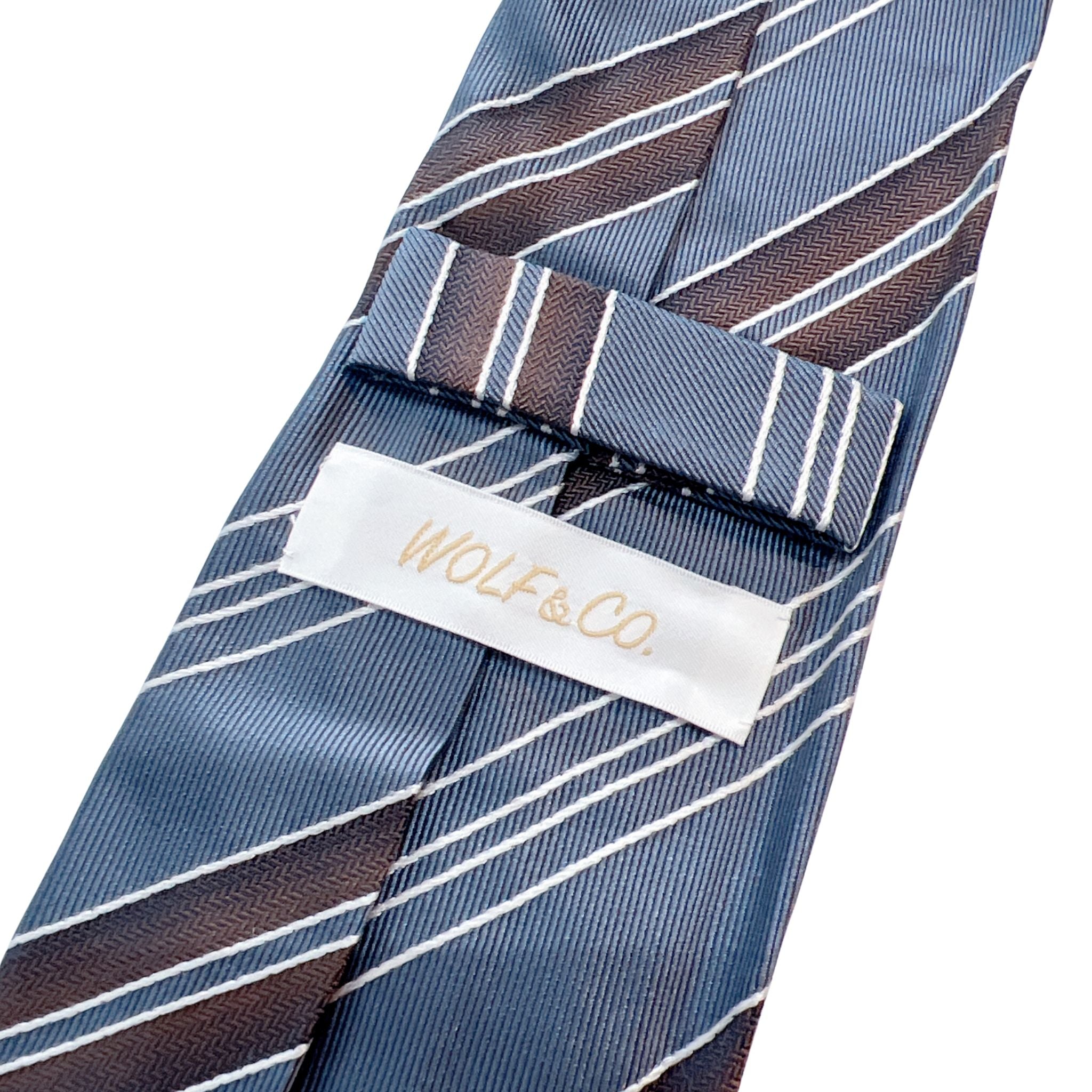 セッテピエゲ  ストライプタイ ブルーグレー×ブラウン128