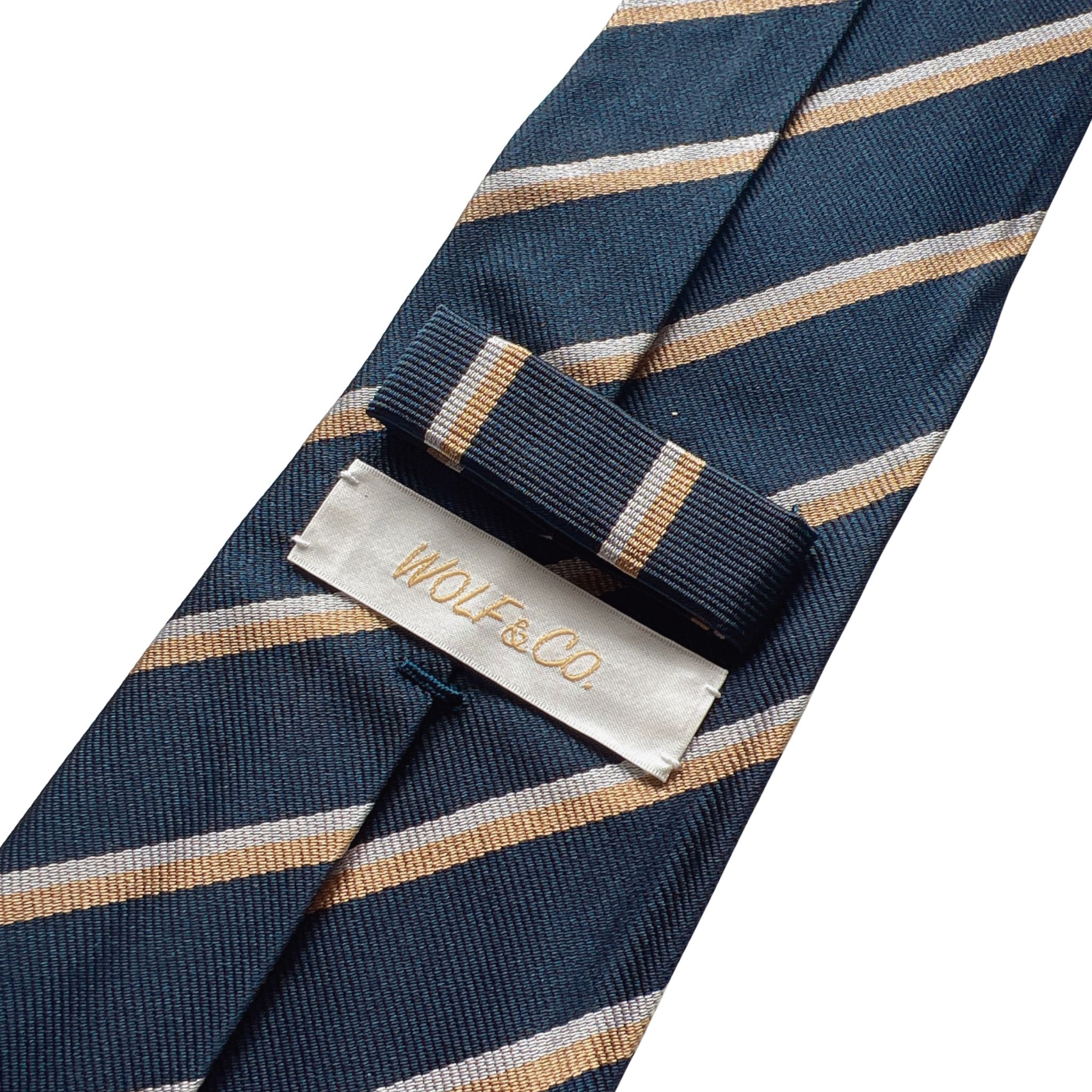 セッテピエゲ レジメンタルタイ ネイビー×ベージュ×グレー135